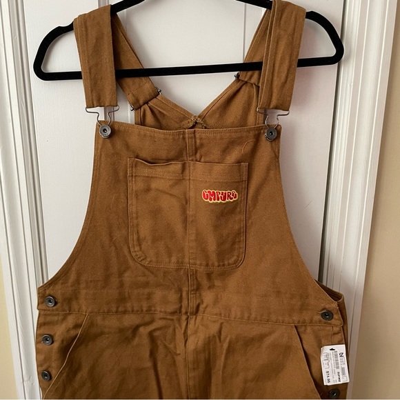 NWT Zumiez Empyre Mens Curbed Canvas Logo Overalls in Dark Beige Tobacco - Picture 3 of 6